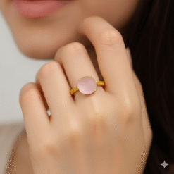 Kissmis Anti-Tarnish Pink Rose Quartz Solitaire Ring – Gold Finish