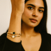 Kissmis Dual-Tone Enamel & Crystal Accent Anti-Tarnish Gold Cuff Bracelet