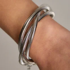 Kissmis Luxe Silver Snake Chain Multi-Layer Bracelet