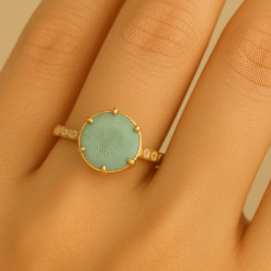 Kissmis Matte Aqua Green Six-Prong Gold Ring
